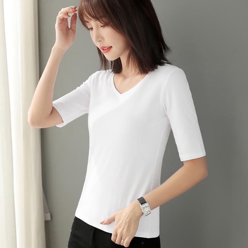 Fashionable Women's Mid-Sleeve, Small High Collar Pure Cotton Slim Fit Shirts