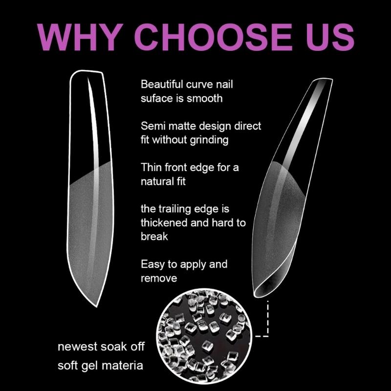 Średnie Kształt Migdała Końcówki Żelowe do Paznokci 550 SZT Wstępnie Wytrawione Przezroczyste Sztuczne Paznokcie Manicure dla Profesjonalistów i Początkujących