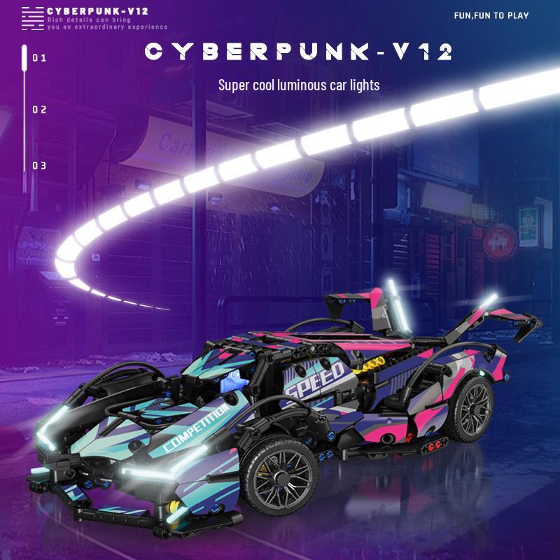 

Remote-Control Cyberpunk V12 Sports Car Lego-Compatible Building Kit for Kids