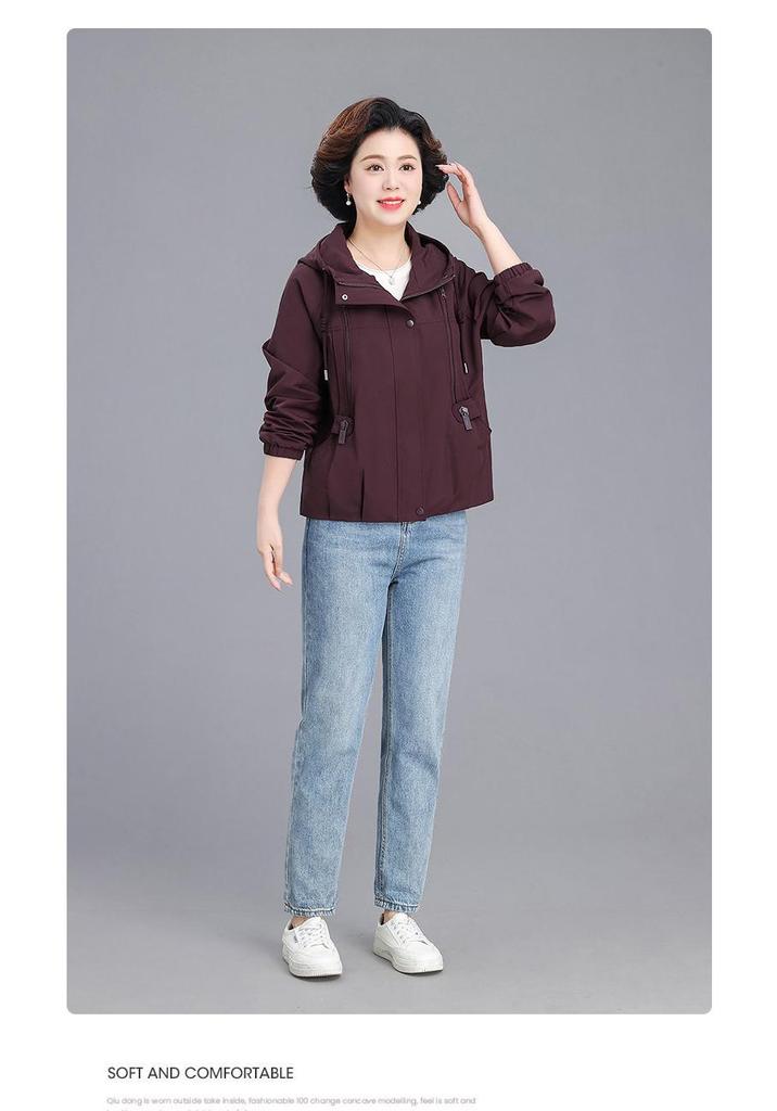 Elegant Short Windbreaker for Mid-Aged Women - Stylish Spring/Autumn Casual Outerwear