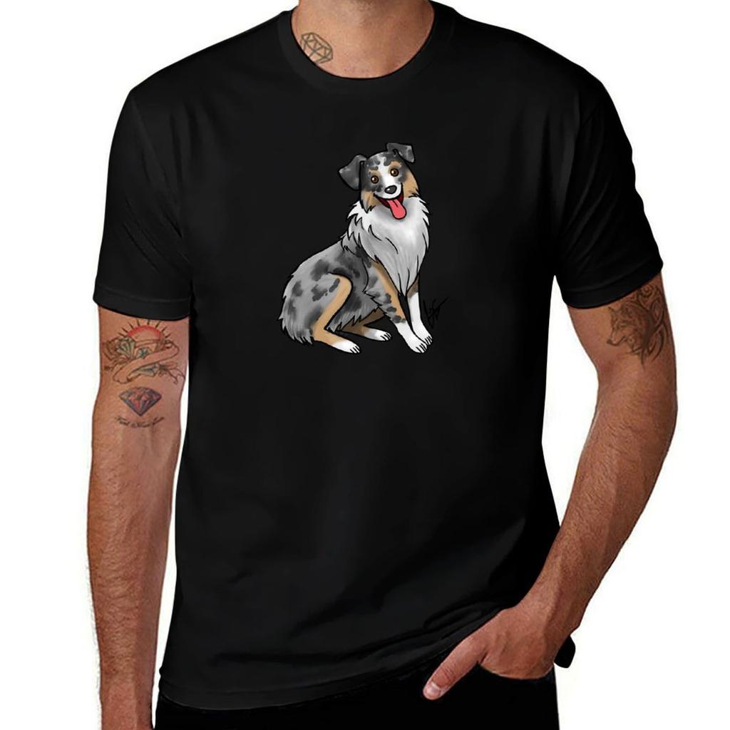 Dog Australian Shepherd Blue Merle Tshirt Basic Plain Tee For Spring And Summer