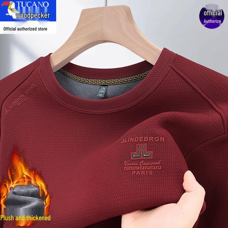 Woodpecker Men's 2025 Fleece-Lined Crew Neck Long Sleeve Sweatshirt for Autumn/Winter