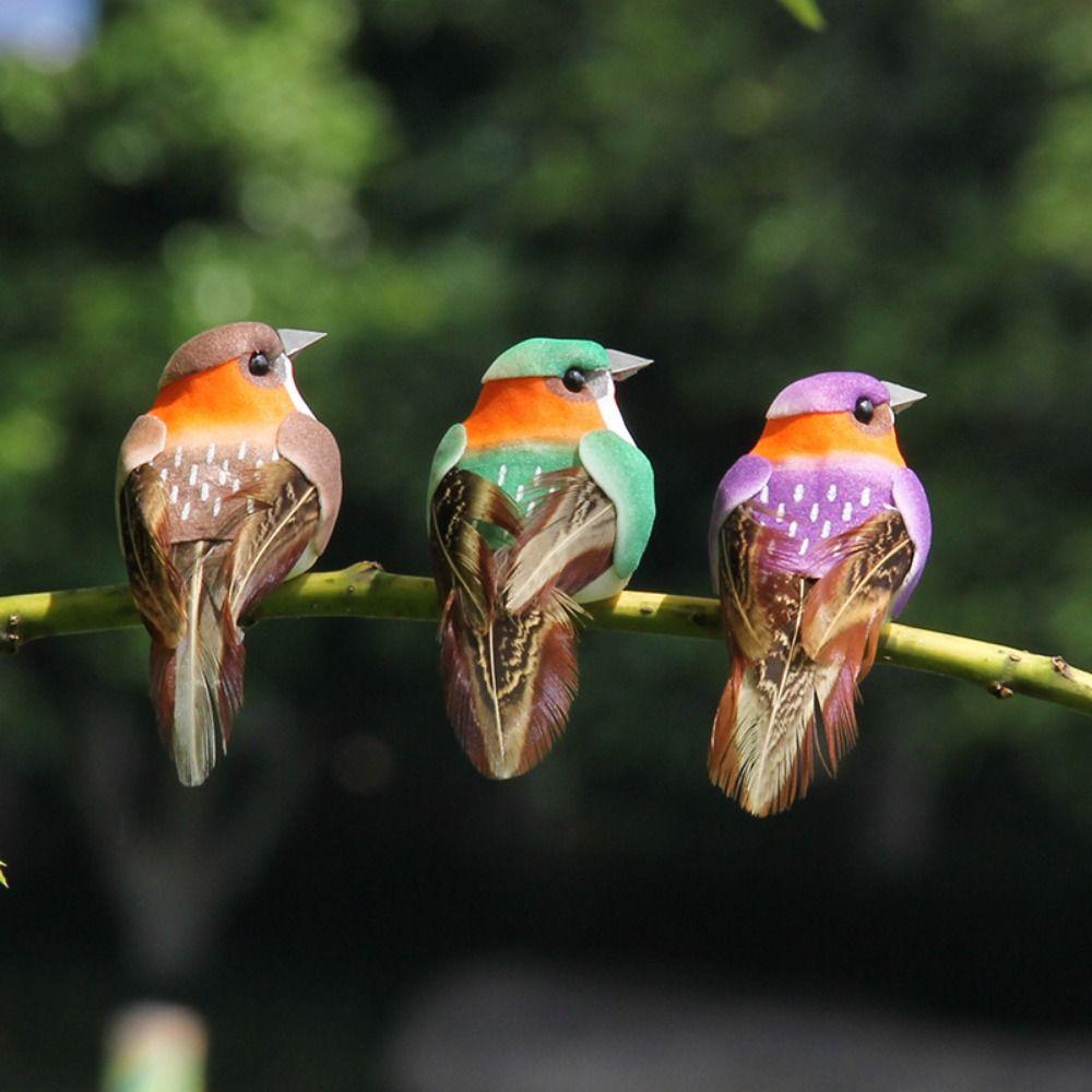 6PCS Mixed Color Artificial Birds Foam Faux Foam Animal Artificial Bird Model  Garden Ornament
