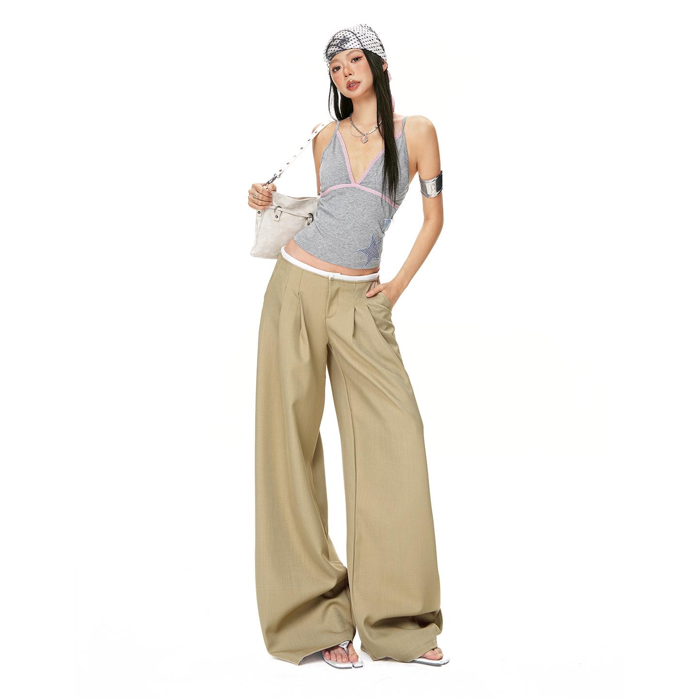 

Spring 2026 Women s High-Waisted Wide-Leg Pleated Suit Pants - Loose, Drapey, Slimming, Floor-Length Casual Style Medium