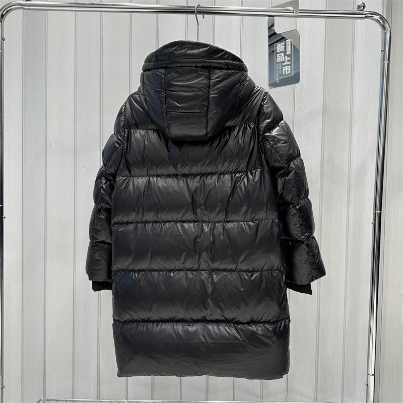 Black and gold medium and long goose down jackets for men and women, new thickened multi-pocket hooded glossy couples tide