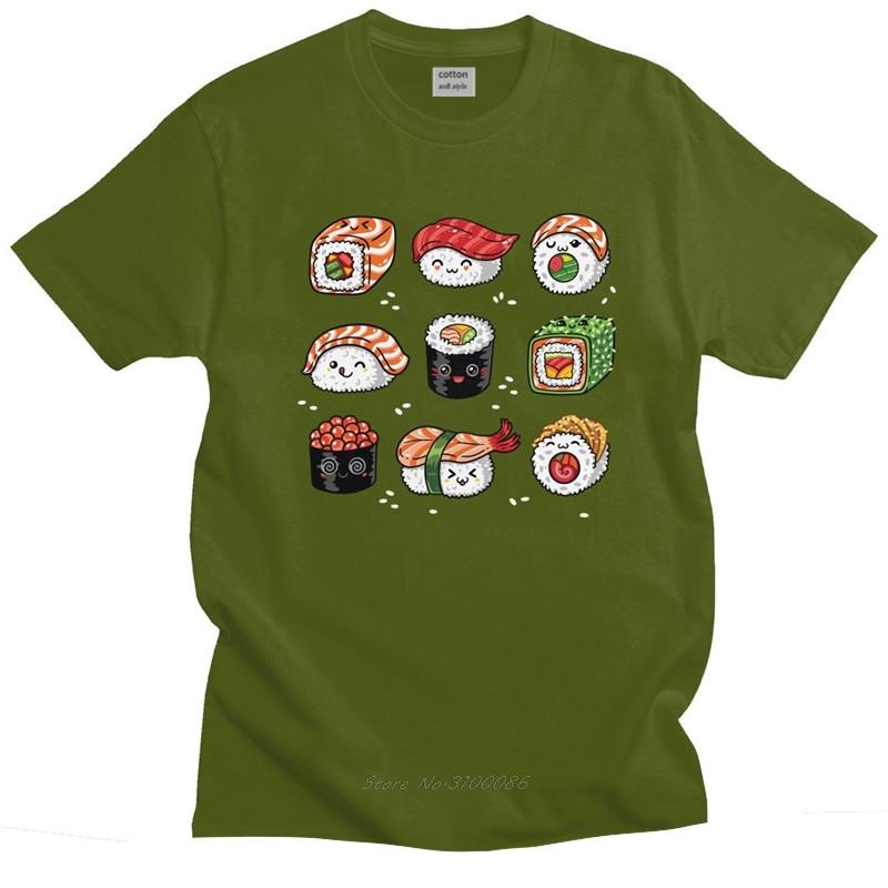 Kawaii Japan Sushi T Shirt Unisex Soft Cotton Handsome Tshirt Short Sleeved Cartoon Tshirt Anime Unisexga Tee Tops Loose Fit Clothing