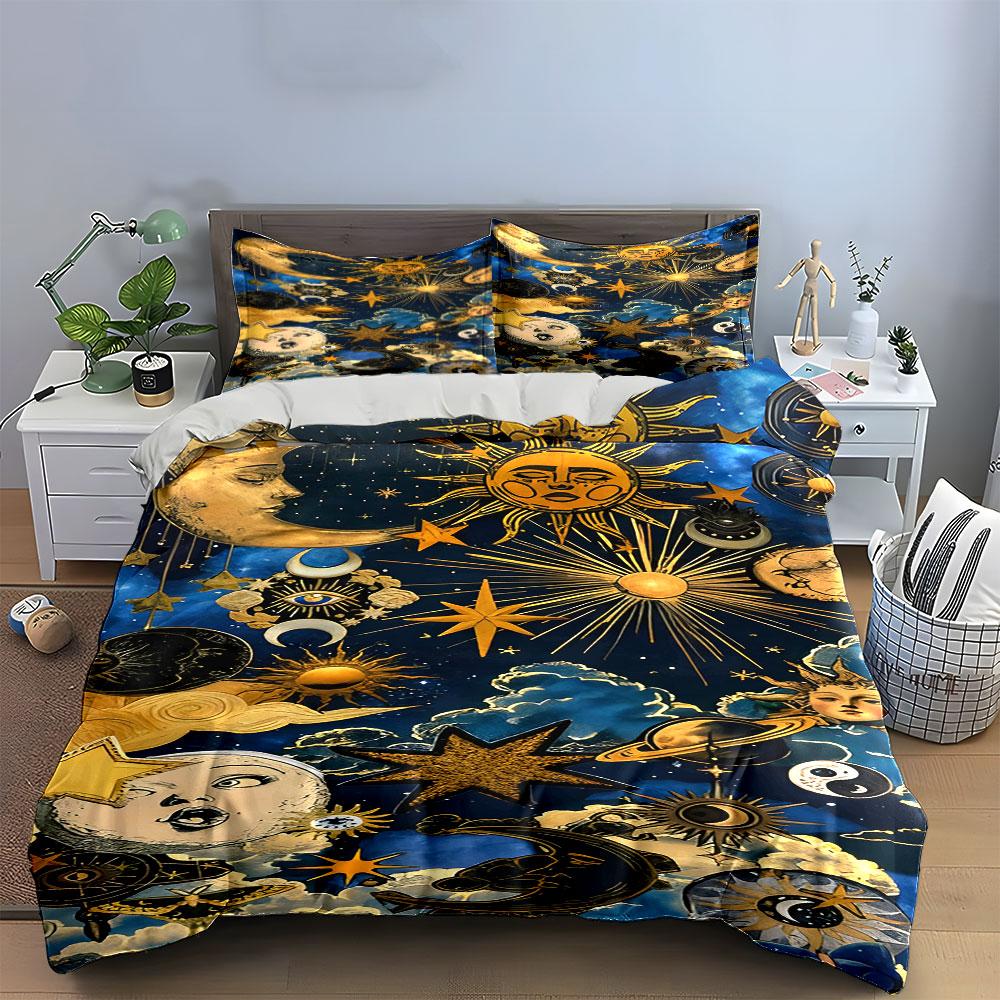 Golden cosmic elegance unfolds. Bedding sets Duvet covers Pillowcases(1* Duvet Cover 2* Pillowcases without duvet insert)