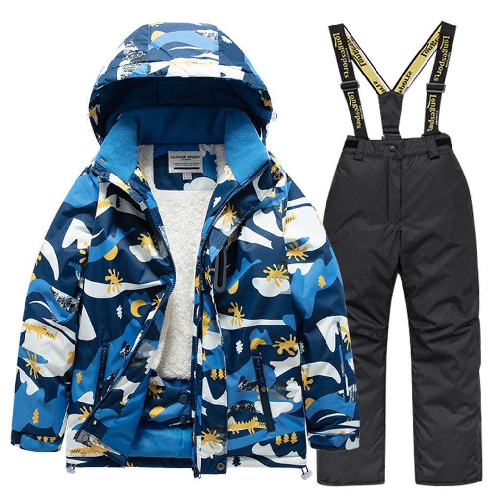 Children's Fashion Skiwear Set Boys' And Girls' Thickened Waterproof Warm Ski Suit Jacket And Trousers Outfit Set