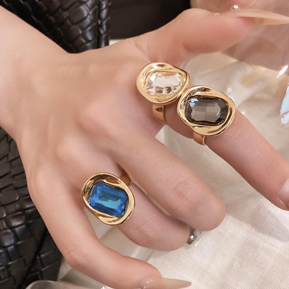 3PCS Exaggerated Geometric Ring Candy Color Big Dome Plain Ring Zinc Zinc Alloy Rings Set Party