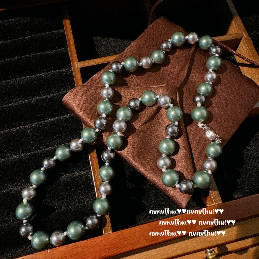 

Brazilian Chalcedony Engraved Ball Green Jade Brand Necklace, Tahitian Deep-Sea Beads, Many Hemp Gray Pearl Necklace