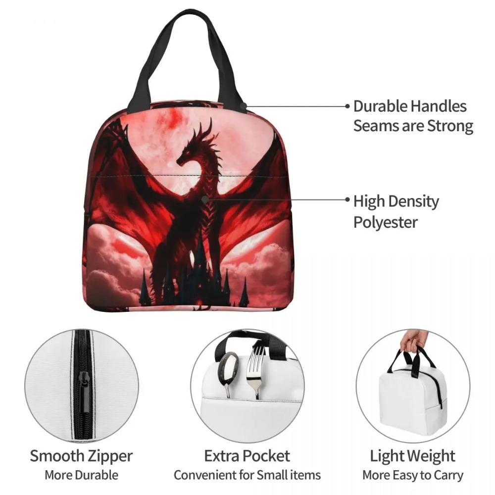 Dragon Red Moon Pattern Insulated Lunch Bag for Women Kids Portable Food Boxes Thermal Lunch Box Tote