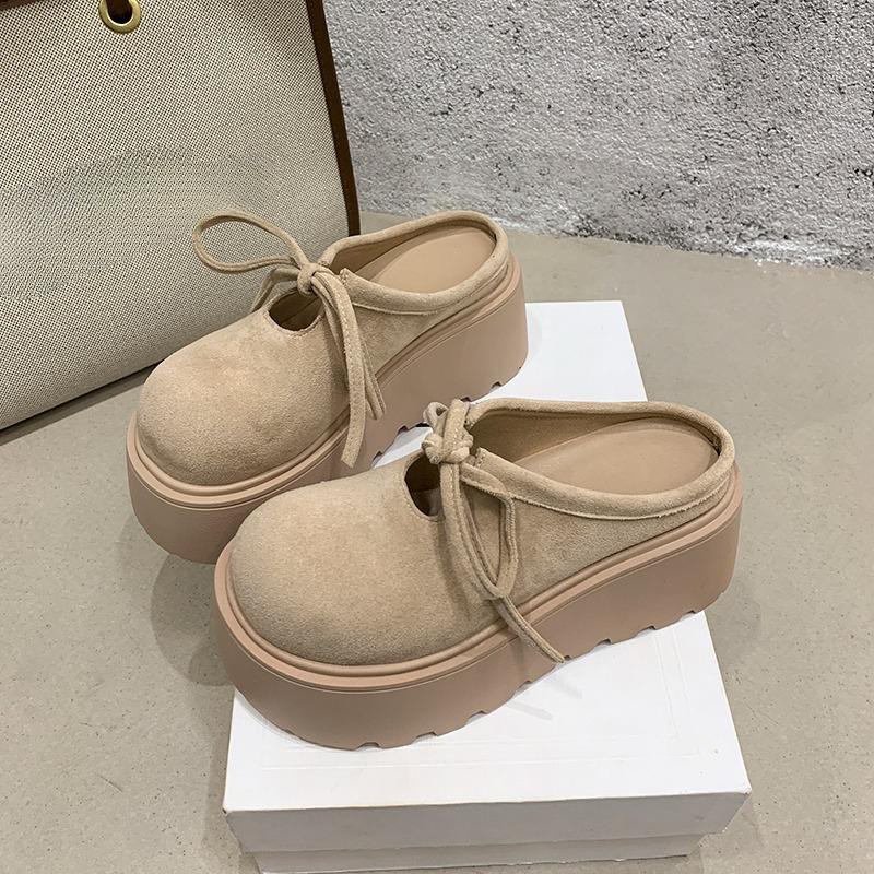 Fashion Women's 2025 New Autumn Retro Fashion Versatile Platform Heightened Baotou Half Slippers