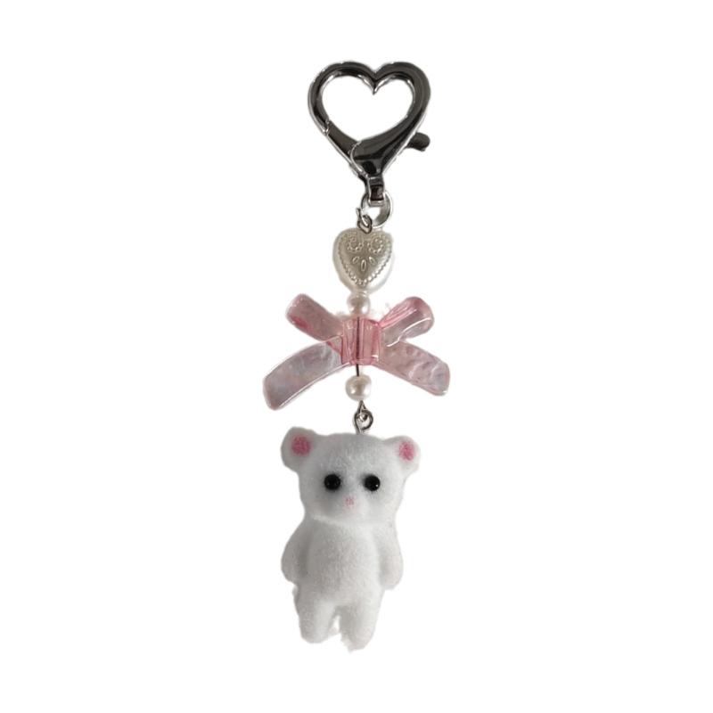 Handmade Bowknot Keychain Bear Cat Pendant Keyring Fashionable Bows Phone Lanyard Ornament Accessory for Keys Bag Purse