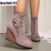 Print Wedges Women Suede Ankle Snow Boots High Heels Shoes 2025 Trend Winter New Sexy Chelsea Boots Elegant Pumps Mujer Botas