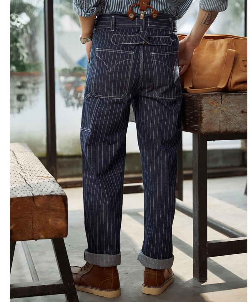 Jeans with Denim Striped Loose Sizes Striped [NBLL] Men's Suspenders, Pants, Overalls, Pattern, Workwear, All-in-One, Wide-Leg Pants, Unisex, Stretch,