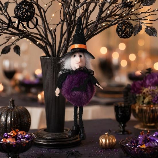 High-quality Halloween Figure Plush Pom Hanging Decoration, Pumpkin/Ghost/Black Cat/Witch Doll Spooky Party Decor Ornament for Tree, Porch,