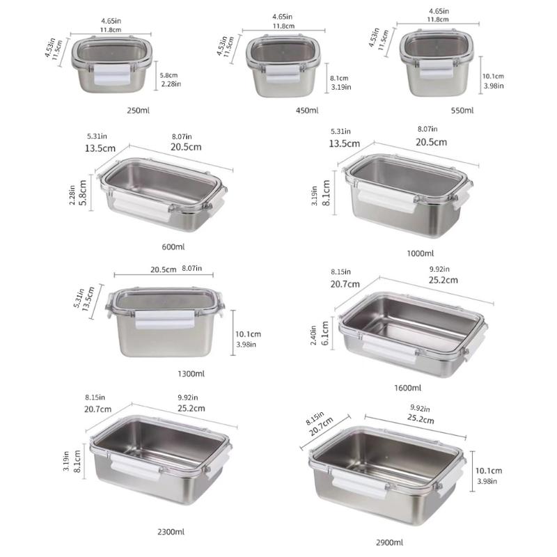 Stainless Steel Rectangular Container for Leftover Stackable Food Storage Bowl with Lid Multipurpose Lunch Holder