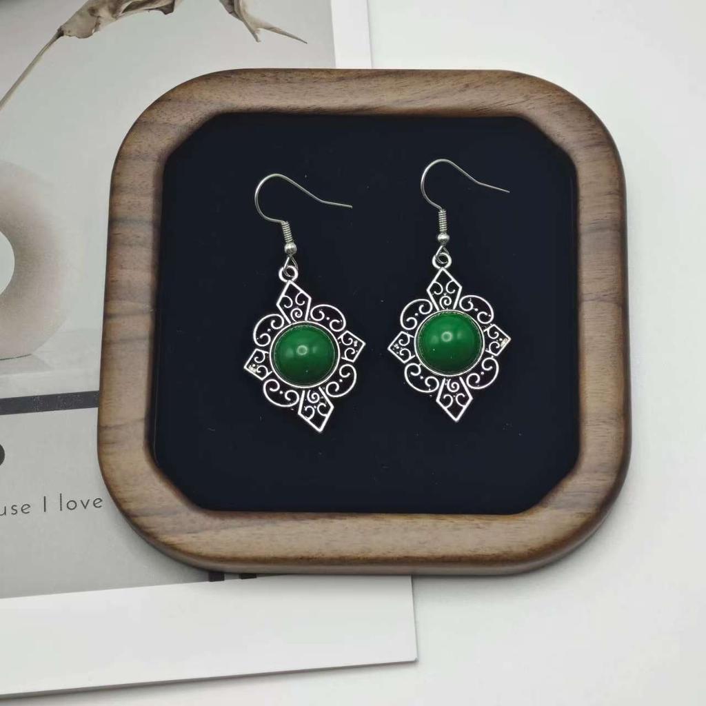 European and American Turquoise Earrings, New Bohemian Fringed Earrings, Geometric Alloy, Retro Temperament Exaggerated Ear Jewelry