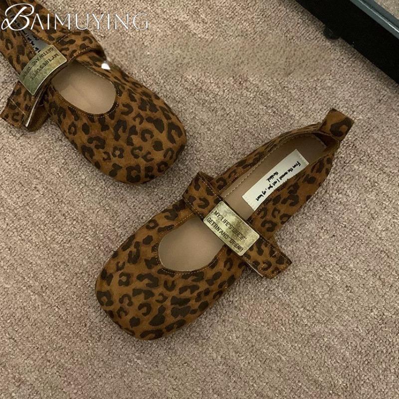 Leopard Square Toe Loafers Women Flat Sandals Casual Marie Janes Shoes Woman 2025 Trend Dress Summer Comfort Soft Sole Zapatos