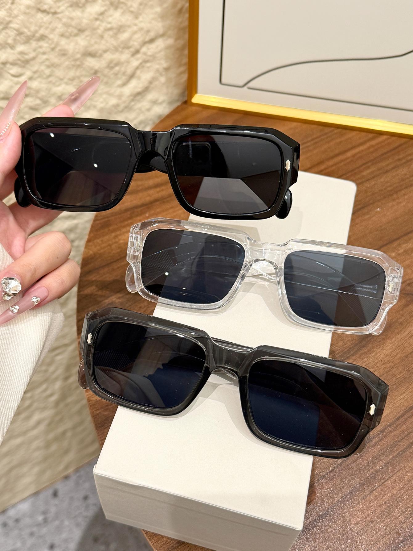 

3Pcs Women Men Square Frame Fashion Sunglasses Vacation Driving Uv400 Bicycle Accessories Sun Glasses