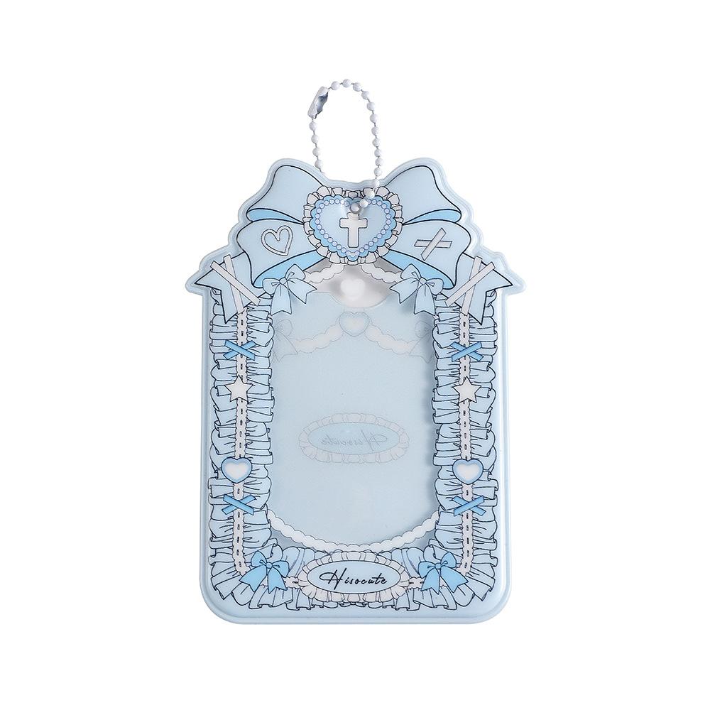 

Kpop Photocard Holder With Keychain Y2K Kawaii Bow Lace Photo Card Sleeves ID Badge Holder Card Protector Blue разноцветный