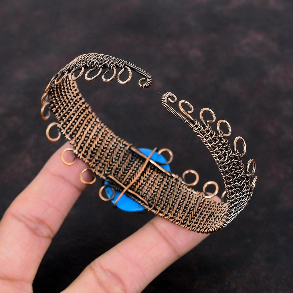 Dornröschen Türkis Armreif Kupferdraht umwickelt Verstellbares Manschettenarmband Echter Edelstein Manschette Handgefertigter Armreif Geschenk für Sie Kupferschmuck
