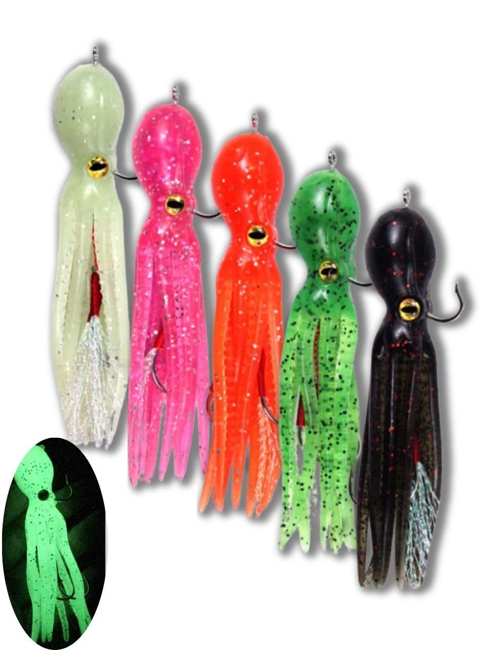 

Octopus Bait, 3-Hook Soft Lure, Worm, DIY Fishing Lure for Tai Rubber, Inchiku, Rockfish, and Sea Bass (5 Colors)
