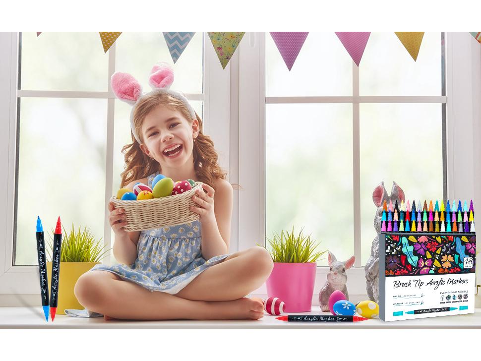 Double-headed Acrylic Marker Pens with Stackable Colors and Soft Brush Tips for Art Painting