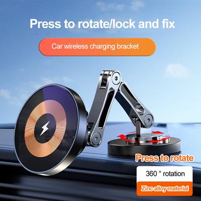 Magnetic Wireless Charger Car Phone Holder Rotation 15W Fast Charging Easy Paste Mount Stand for Magsafe Iphone 15 14 13 Pro Max