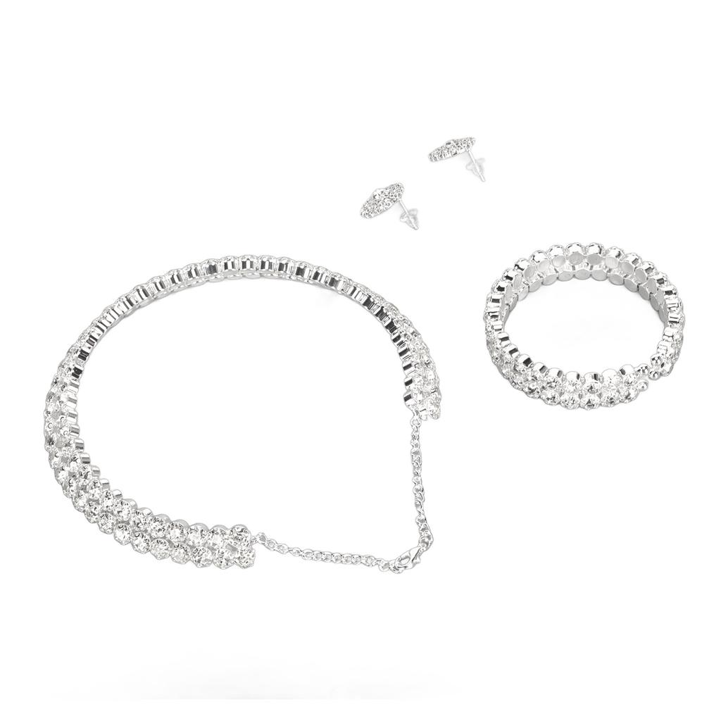 Bridal Jewelry Set Stylish Elegant Rhinestone Necklace Bracelet Earrings for Wedding Prom Engagement