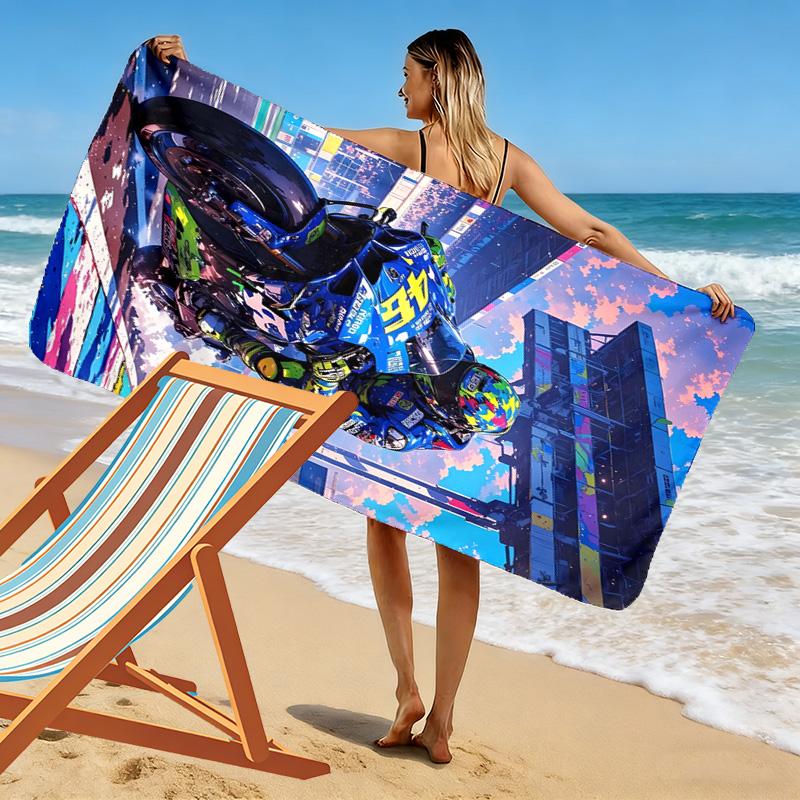 46 Motor Print Strandtuch, Großes Weiches Schnelltrocknendes Handtuch für Strand Camping Schwimmen