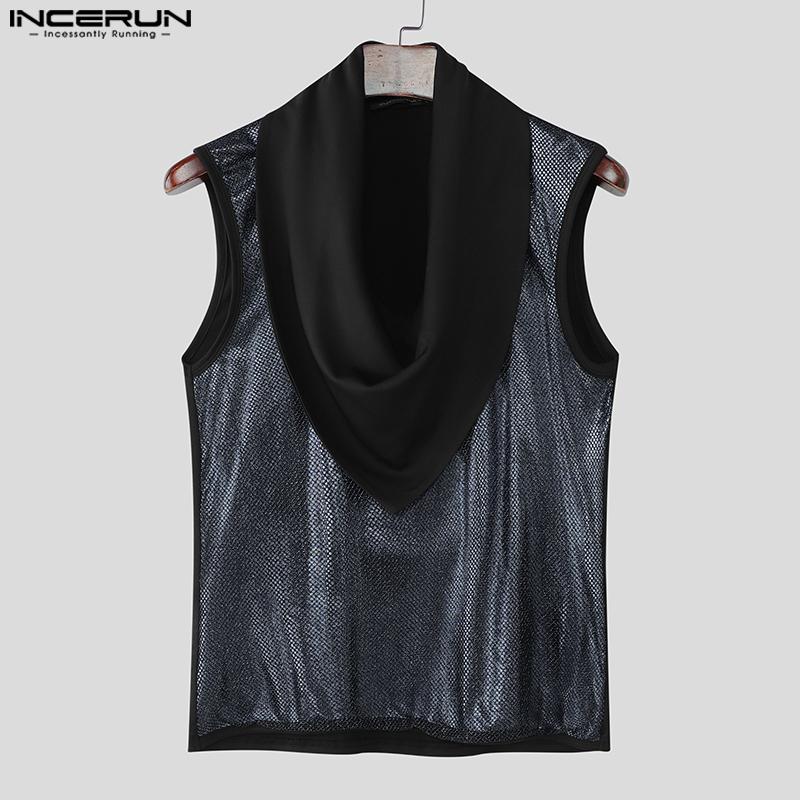INCERUN Men Swing Collar Sleeveless Glitter Patchwork Casual Party Tank Tops