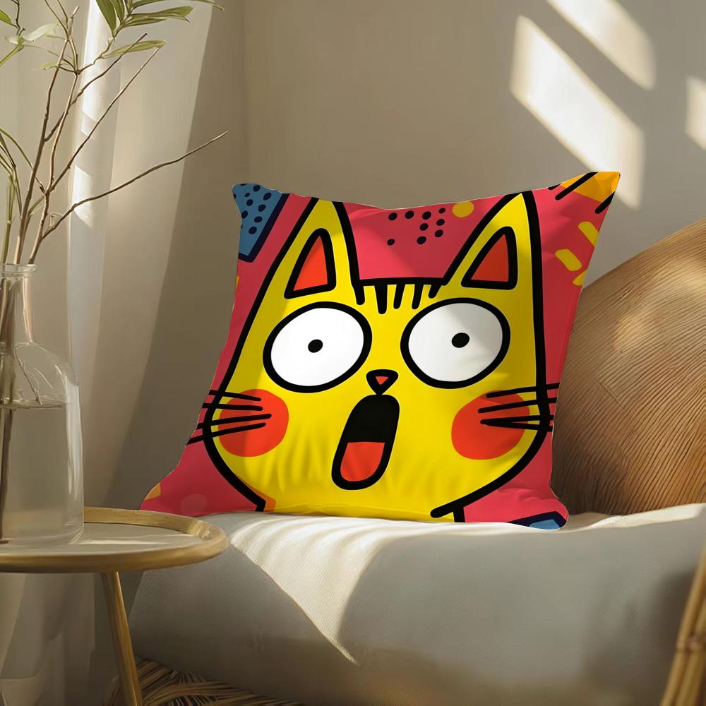 Funny And Surprising Cat Patterns Pillow Case Double-Sided Plush Sofa Cushion Covers Organic Breathable Invisible Zipper
