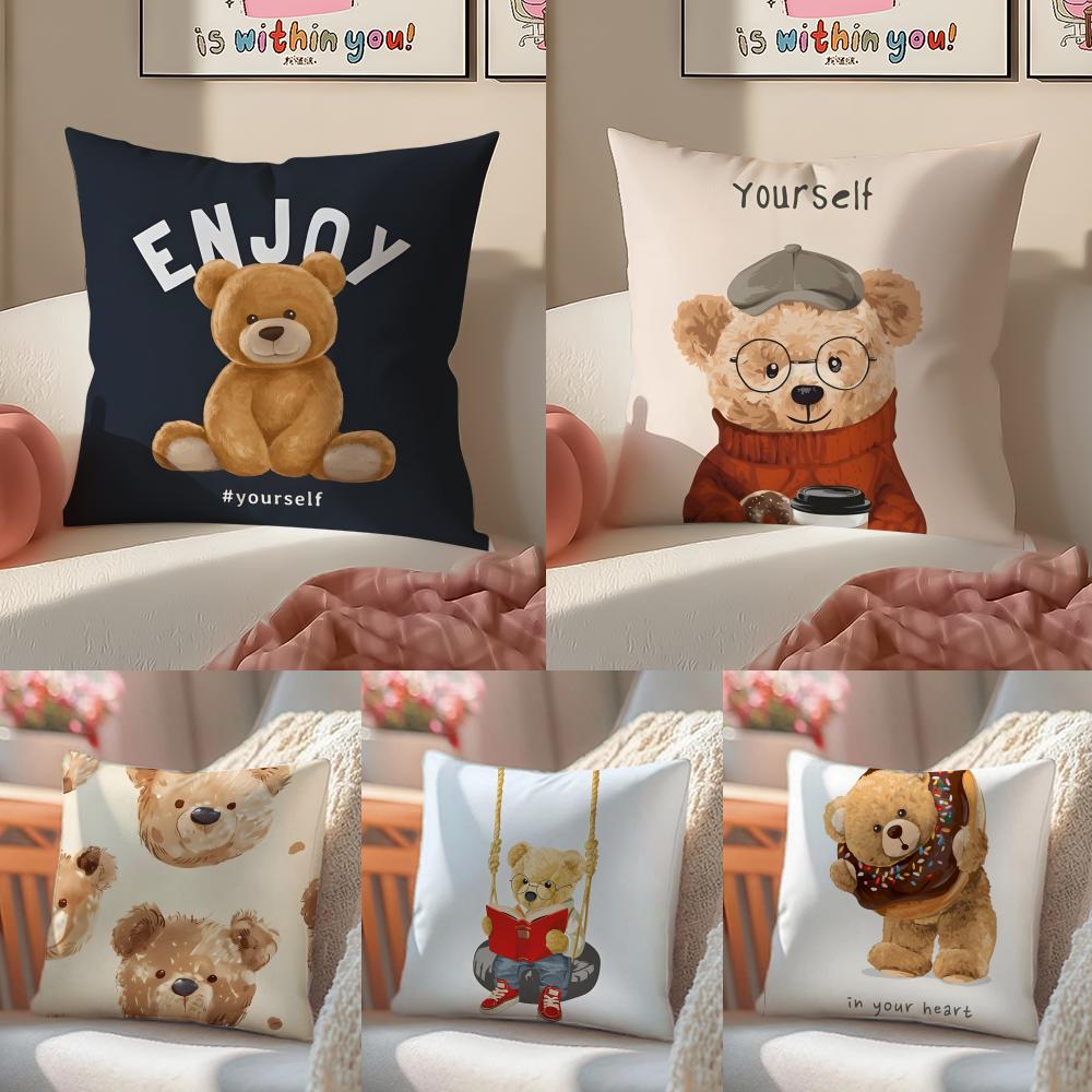 Childishhearted And Friends Teddy BearB Cushion Cover Pillowcase Short Plush Invisible zipper Room Sofa Cushion Cover