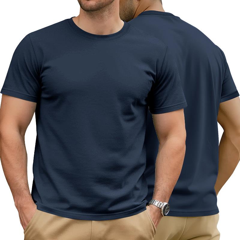 Fashion Europe, America, summer solid color round neck short sleeve pure cotton casual sports simple T-shirt top S