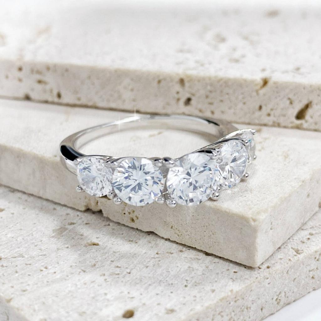 3.6CT All Moissanite Rings For Women 5 Stones Sparkling Dia Wedding Band 100% Silver Jewelry
