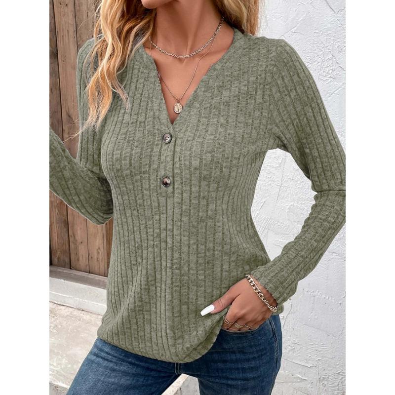 

Весна Осень Досуг Удобная Матовая Pit Strip V-образный вырез Длинные рукава Футболка Нижняя часть Верх Футболки Женские XXXL армия зеленый