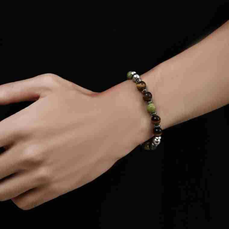 Unisex Retro Chinesisches Hip-Hop Armband aus Stein & Titanstahl - Nicht verblassend, Trendy, Vielseitiges Accessoire