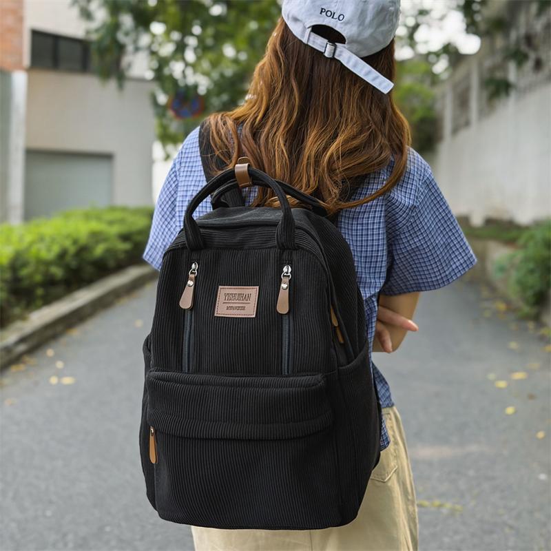 Women's Large Capacity Backpack Corduroy Student Schoolbag