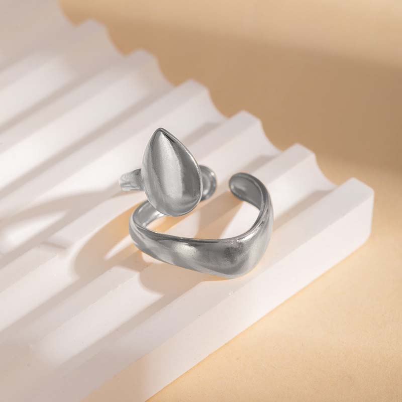 Stainless Steel Double Layer Waterdrop Open Rings for Women Unique Bending Gold Silver Color Waterproof Rings Party Jewelry Gift