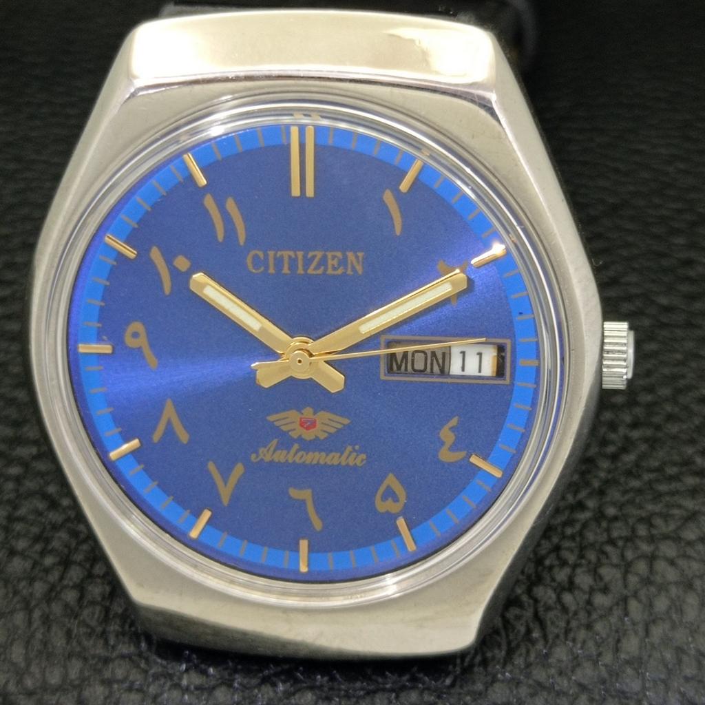 USED VINTAGE CITIZEN AUTOMATIC 8200 JAPAN MENS ARABIC BLUE DIAL WATCH A434865-2 R123-a434865