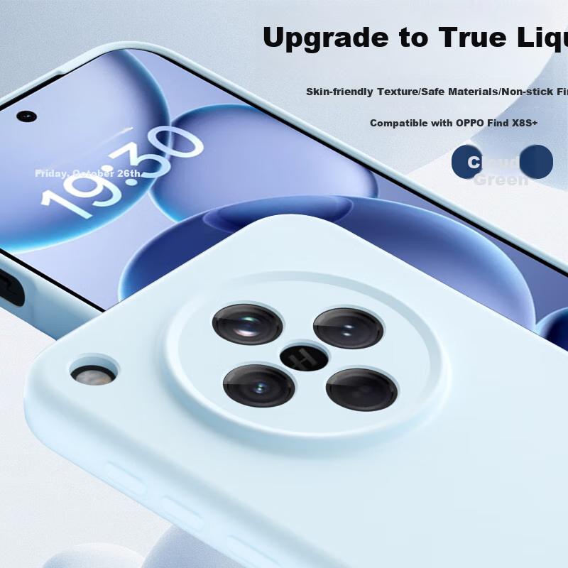 OPPO Find X8s+ Phone Case, Premium Liquid Silicone Soft, Full Lens Protection, Shockproof, Anti-Fingerprint, Simple Cloud Blue Color