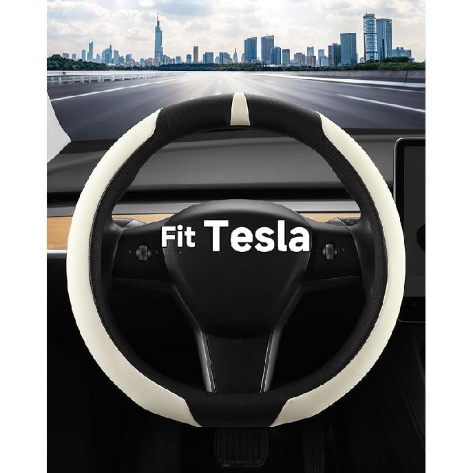 West Llama ized Nappa Leather Car Steering Wheel Cover for 2016-2025 Tesla Model 3/Model Y 2026 Juniper/Highland, Non-Slip Design of Tesla