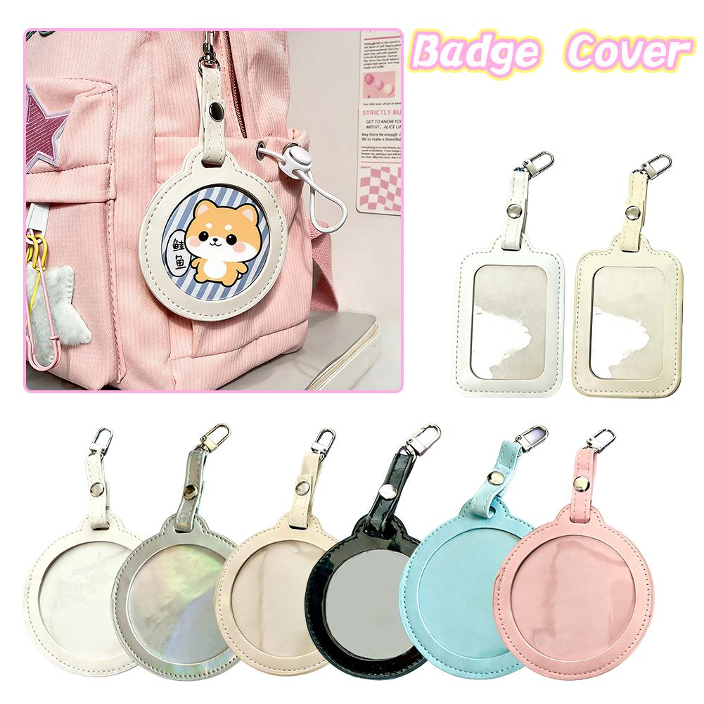 Premium PU Badge Holder 75mm Collector Case with Clear Window And Metal Clasp for Anime Character Pins Keychain Lanyard Display