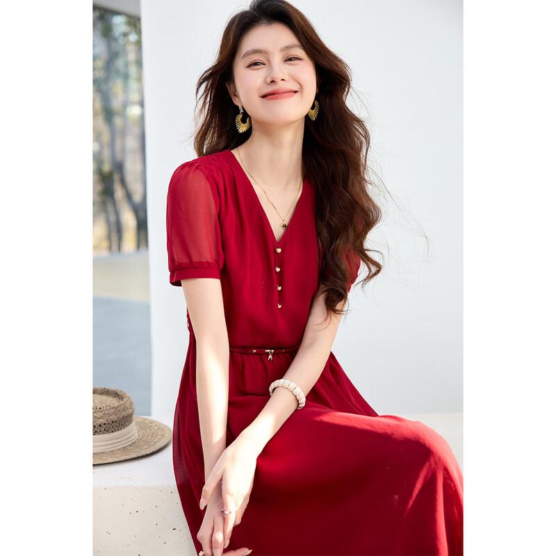 Sanpowa V-Neck Short Sleeve Slimming A-Line Midi Dress 2XL