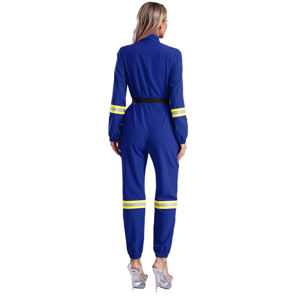 Damski Romper Cosplay Strażak na Halloween Kołnierzyk Stojący Długi Rękaw Zapięcie na Zamek Błyskawiczny z Przodu Kombinezon Pasek