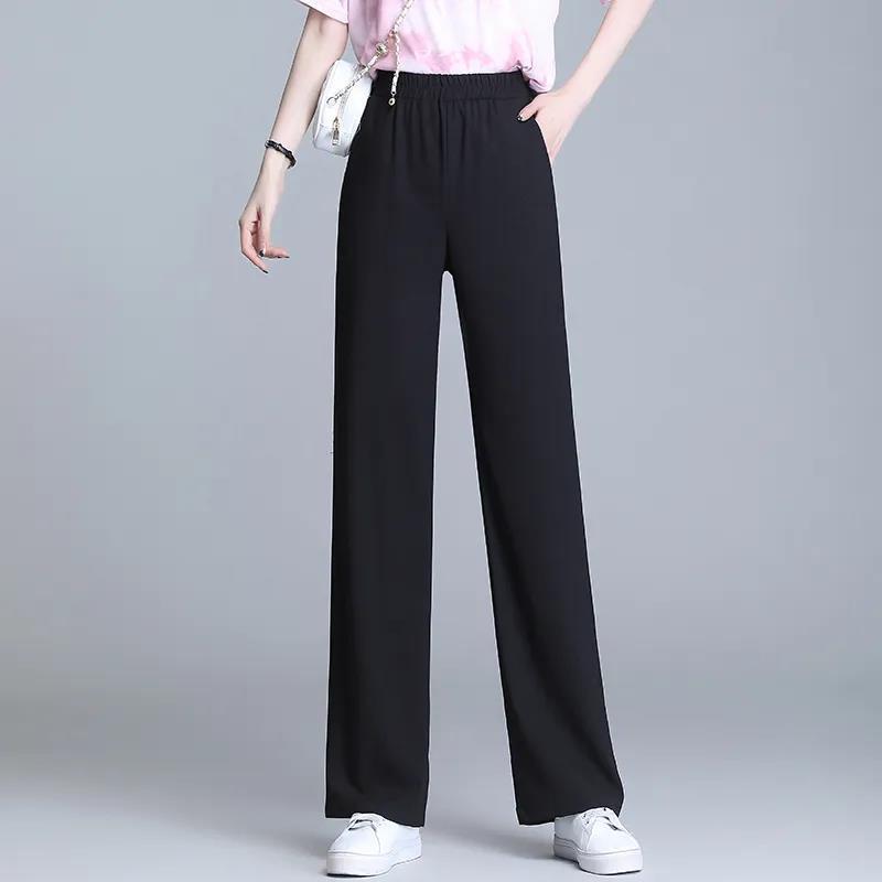 Ice Silk Chiffon High-Waist Quick-Dry Wide-Leg Pants for Women