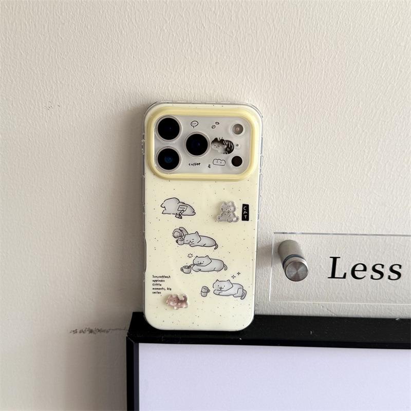 Yellow Ink Splash Hollow Cat iPhone 17/16 Pro Max/15 Pro Case - Premium Design