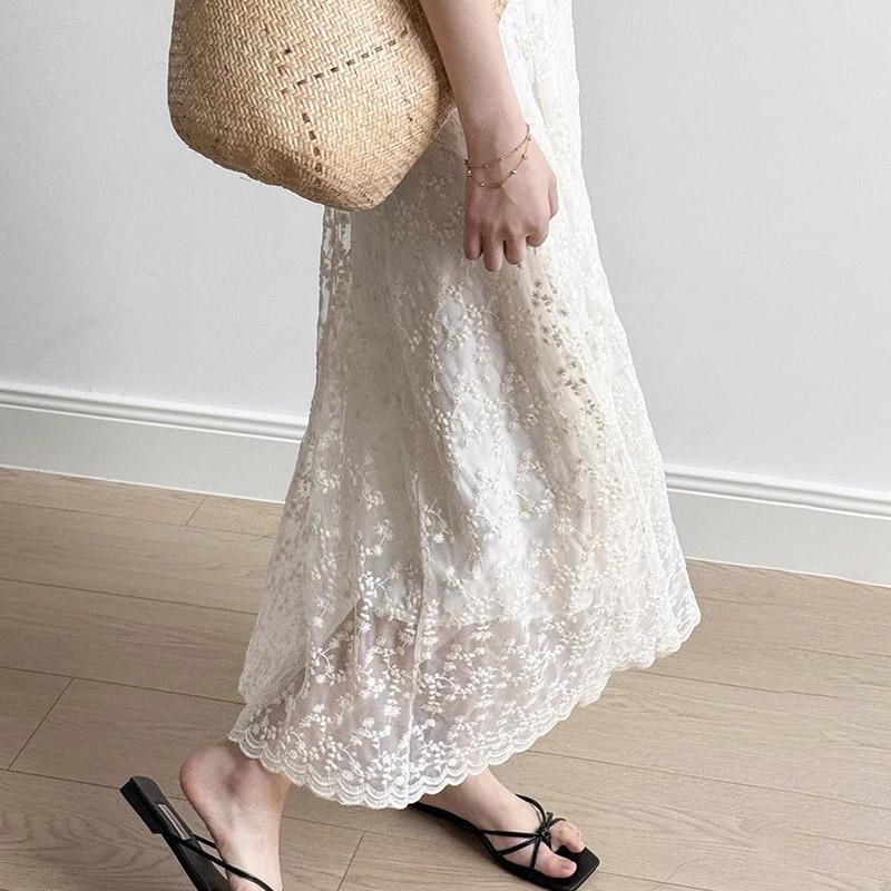 Camisole Dress Summer Lace Sexy Embroidery Crushed Flower Skinny Peplum Vacation Seaside Beach Dresses