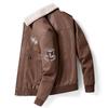 Otoño Invierno chaqueta de cuero de motocicleta para hombre Cuello de piel Vintage marrón polar imitación cuero piel de cerdo cazadora militar 8xl